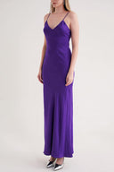Purple Strappy, figure-hugging long satin dress 94689