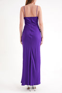 Purple Strappy, figure-hugging long satin dress 94689