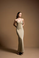 Beige Strappy fitted long dress 94689