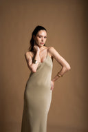 Beige Strappy fitted long dress 94689