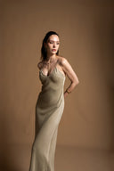Beige Strappy fitted long dress 94689