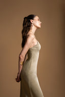 Beige Strappy fitted long dress 94689