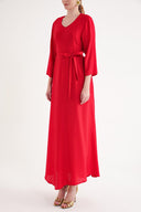 Red Loose-fitting belted dress 94697