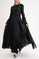 Black Fitted pleated long dress 94704