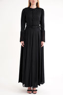 Black Fitted pleated long dress 94704