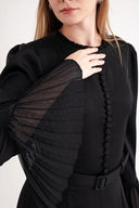 Black Fitted pleated long dress 94704