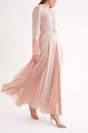 Beige Fitted pleated long dress 94704