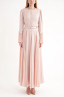Beige Fitted pleated long dress 94704