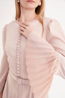 Beige Fitted pleated long dress 94704