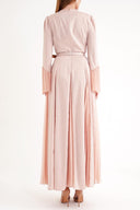 Beige Fitted pleated long dress 94704