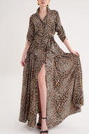 Pars Long leopard dress with pleats 94706