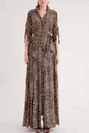Pars Long leopard dress with pleats 94706