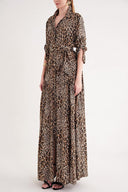 Pars Long leopard dress with pleats 94706