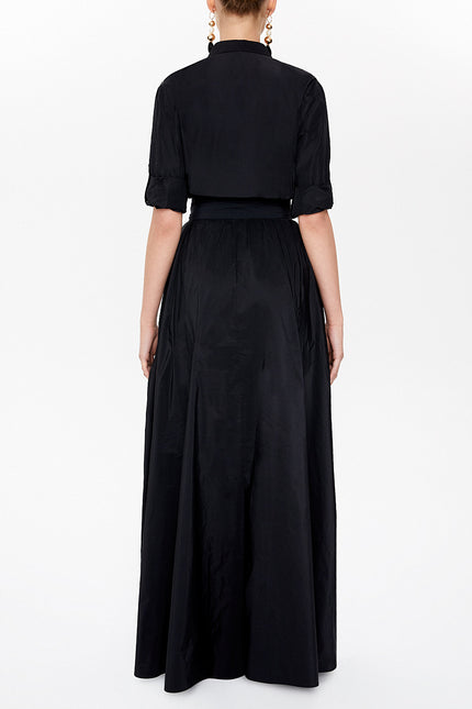 Black Pleated maxi taffeta dress 94703