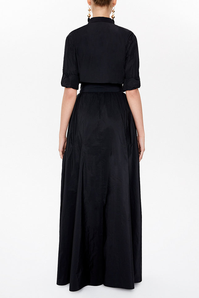 Black Pleated maxi taffeta dress 94703