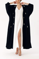 Black Crystal Stone embroidered long sleeve caftan 94715