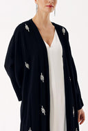 Black Crystal Stone embroidered long sleeve caftan 94715