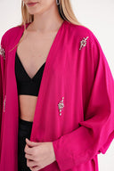 Fuchsia Crystal Stone embroidered long sleeve caftan 94715