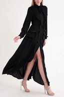 Black Tie-neck long dress 94716