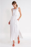 White Sleeveless loose-fit dress with slit detail 94718