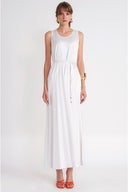 White Sleeveless loose-fit dress with slit detail 94718