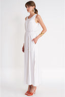 White Sleeveless loose-fit dress with slit detail 94718