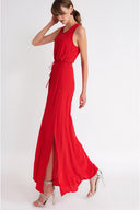 Red Sleeveless loose-fit dress with slit detail 94718