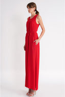 Red Sleeveless loose-fit dress with slit detail 94718