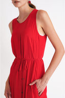 Red Sleeveless loose-fit dress with slit detail 94718