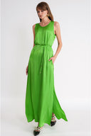 Green Sleeveless loose-fit dress with slit detail 94718