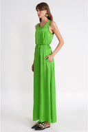 Green Sleeveless loose-fit dress with slit detail 94718