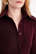 Burgundy Fitted long shirt dress 94725