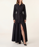 Black Long shirt dress with metal bead detail and ruching 94757