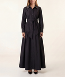 Black Long shirt dress with metal bead detail and ruching 94757