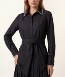 Black Long shirt dress with metal bead detail and ruching 94757