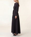 Black Long shirt dress with metal bead detail and ruching 94757