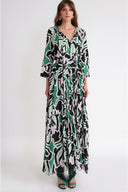 Patterned Loose-fitting, gathered, belted long dress 94758