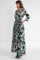 Patterned Loose-fitting, gathered, belted long dress 94758