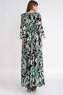 Patterned Loose-fitting, gathered, belted long dress 94758