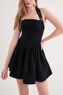 Black Body-hugging halter mini dress with crystal embellishments 94761