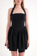 Black Body-hugging halter mini dress with crystal embellishments 94761