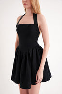 Black Body-hugging halter mini dress with crystal embellishments 94761