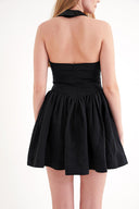 Black Body-hugging halter mini dress with crystal embellishments 94761