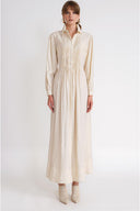 Ecru Loose-fitting long shirt dress with ribbed stitching detail 94764