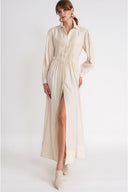 Ecru Loose-fitting long shirt dress with ribbed stitching detail 94764