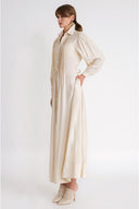 Ecru Loose-fitting long shirt dress with ribbed stitching detail 94764