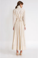 Ecru Loose-fitting long shirt dress with ribbed stitching detail 94764