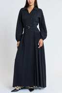 Black Long wrap dress with belt detail 94768