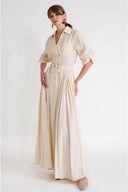 Ecru Long wrap dress with belt detail 94768
