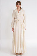 Ecru Long wrap dress with belt detail 94768